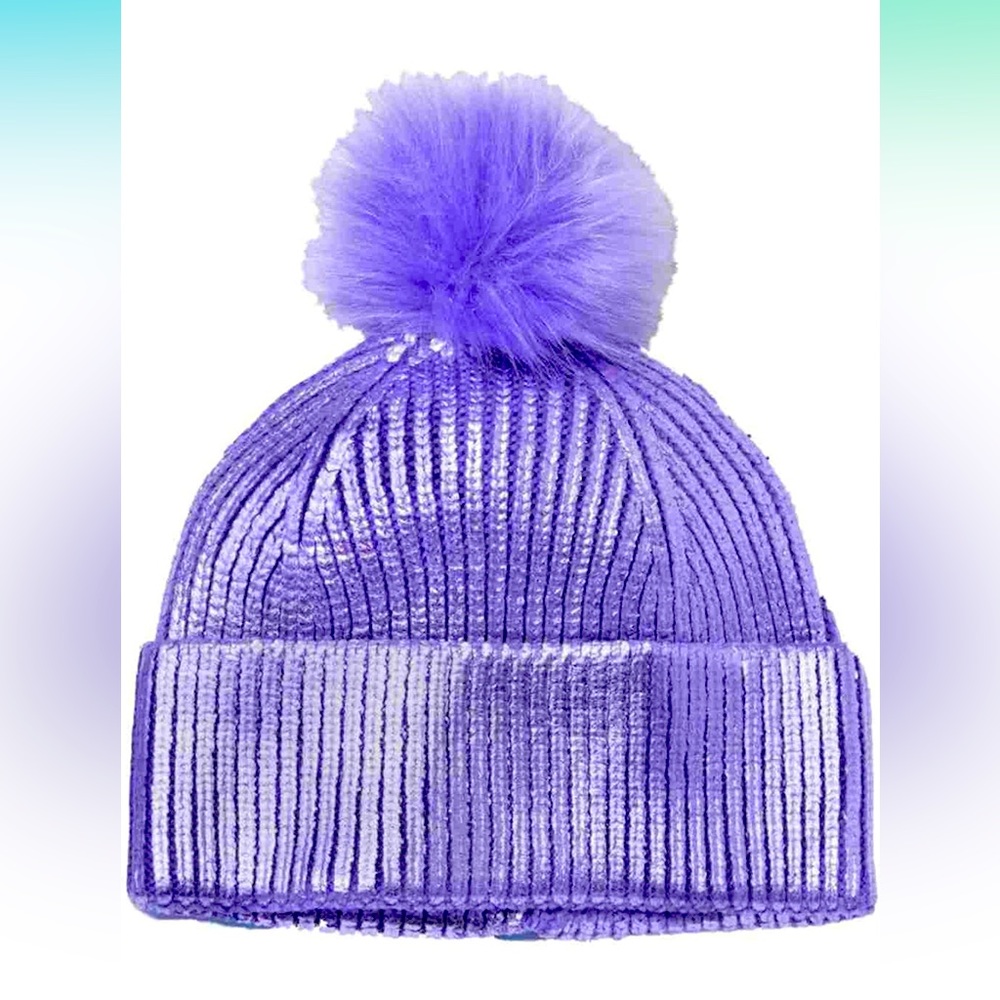 More than Magic metallic Pom Pom Knit Beanie Hat
